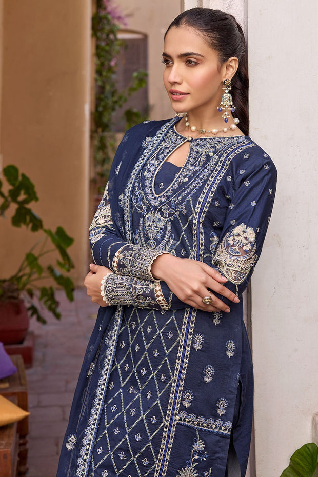 Pakistani Eid Dress in Blue Embroidered Long Kameez Trousers 2023