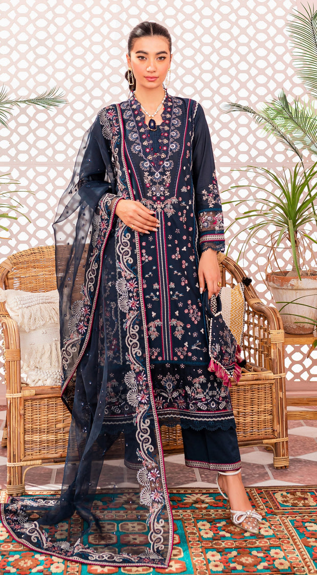 Blue Kameez Trouser Dupatta Style Pakistani Eid Dress