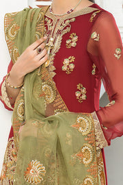 Pakistani Eid Dress in Chiffon Kameez Dupatta and Jamawar Trouser Style