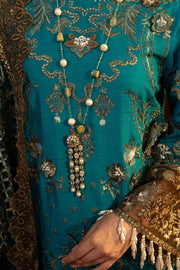 Pakistani Eid Dress in Embroidered Blue Sharara Kameez and Net Dupatta Style