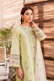 Pakistani Eid Dress in Green Lawn Kameez Trouser Style Online