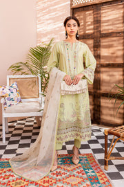 Pakistani Eid Dress in Green Lawn Kameez Trouser Style
