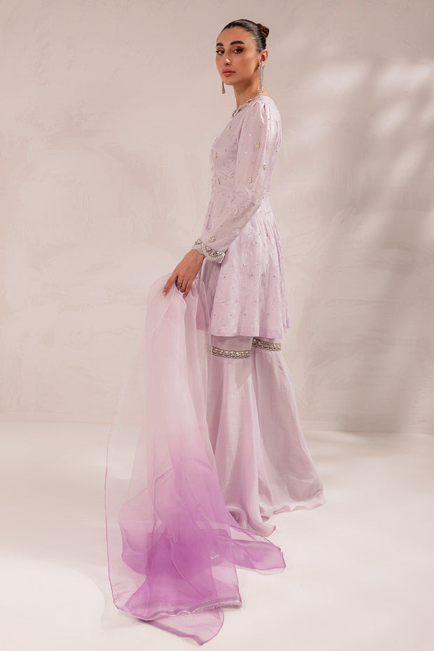 Pakistani Eid Dress in Lilac Gharara and Peplum Style Online