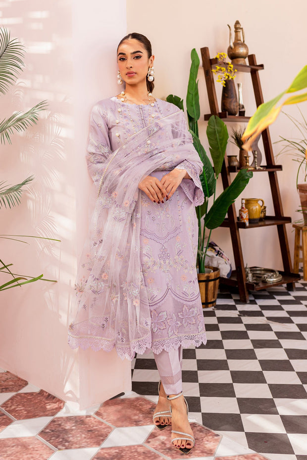 Pakistani Eid Dress in Lilac Kameez Dupatta and Trouser Style