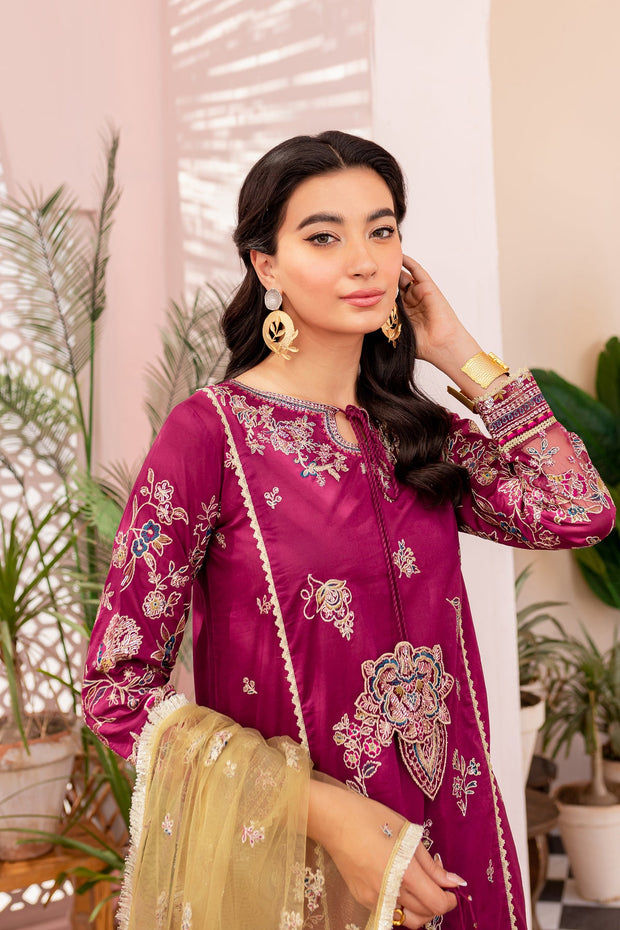 Pakistani Eid Dress in Magenta Kameez Sharara Dress Style