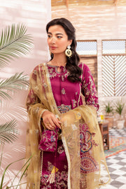 Pakistani Eid Dress in Magenta Kameez Sharara Dupatta Style