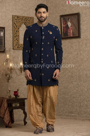 Pakistani Elegant Blue Sherwani for Groom Online Front Look