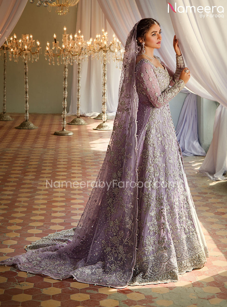Embellished Kameez with Bridal Sharara Dress in Lilac Shade Nameera by Farooq Embellished Kameez with Bridal Sharara Dress in Lilac Shade Nameera by Farooq