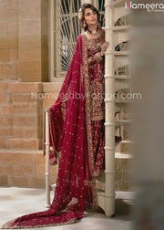 Pakistani Embellished Red Bridal Sharara Dress 