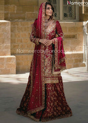 Pakistani Embellished Red Bridal Sharara Dress  2021