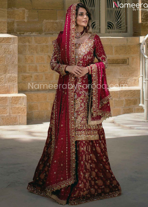 Pakistani Embellished Red Bridal Sharara Dress  2021