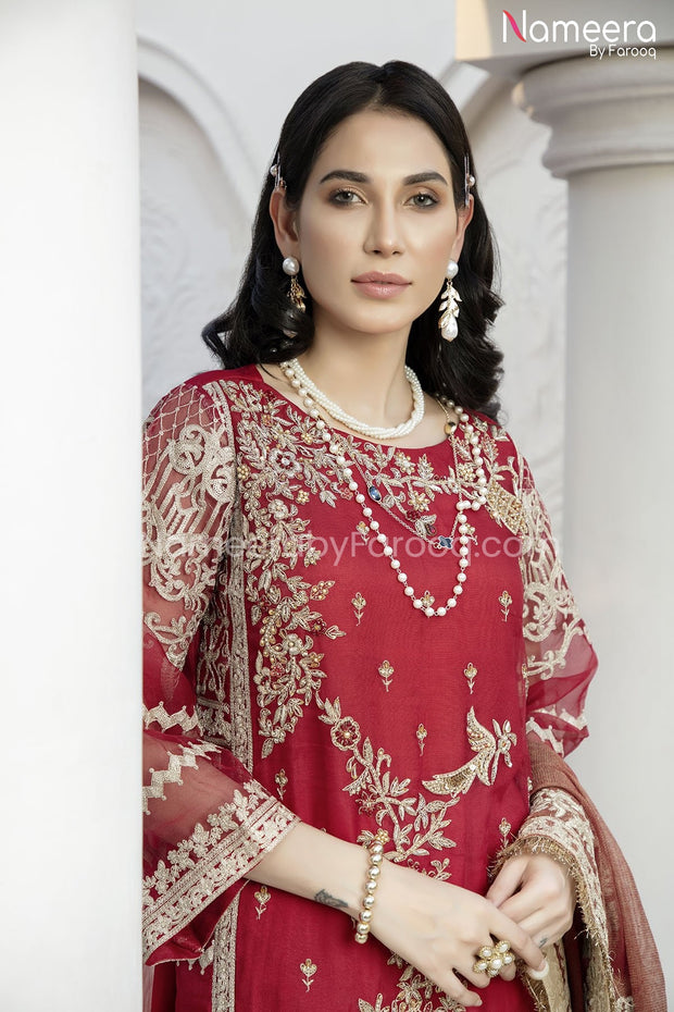 Pakistani Embroidered Chiffon Dress for Party 