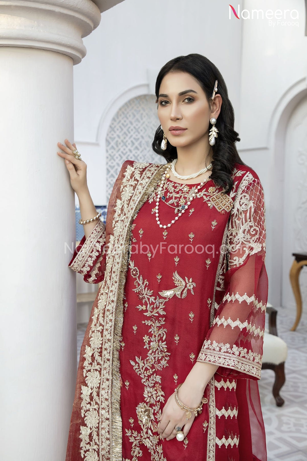 Pakistani Embroidered Chiffon Dress for Party Neckline Embroidery