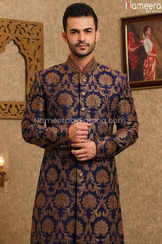 Pakistani Embroidered Designer Sherwani 2021 close up