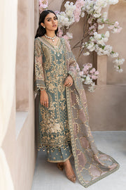 Pakistani Embroidered Dress in Organza Kameez Trousers and Dupatta Style for Eid