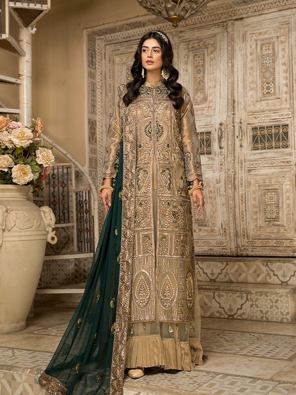 Pakistani Embroidered Gown With Sharara Wedding Dress 2023