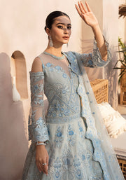Pakistani Embroidered Ice Blue Pishwas with Dupatta Party Wear