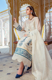 Pakistani Embroidered Kameez Trouser Dupatta in Organza Fabric