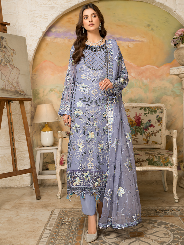 Pakistani Embroidered Kameez Trousers With Dupatta 2023