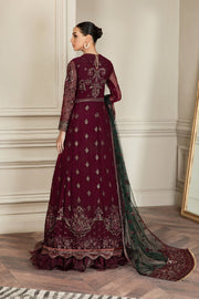 Pakistani Embroidered Long Frock in Maroon Color With Dupatta 2023