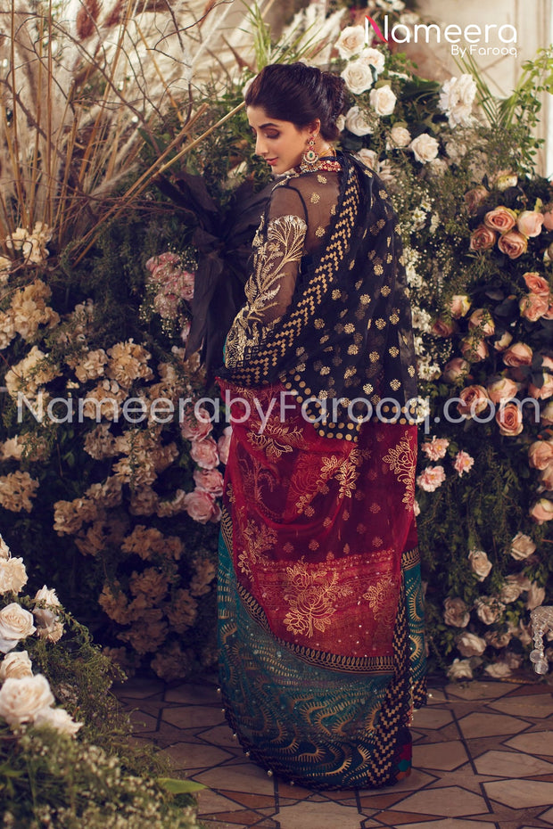 Pakistani Embroidered Coal Black Gown