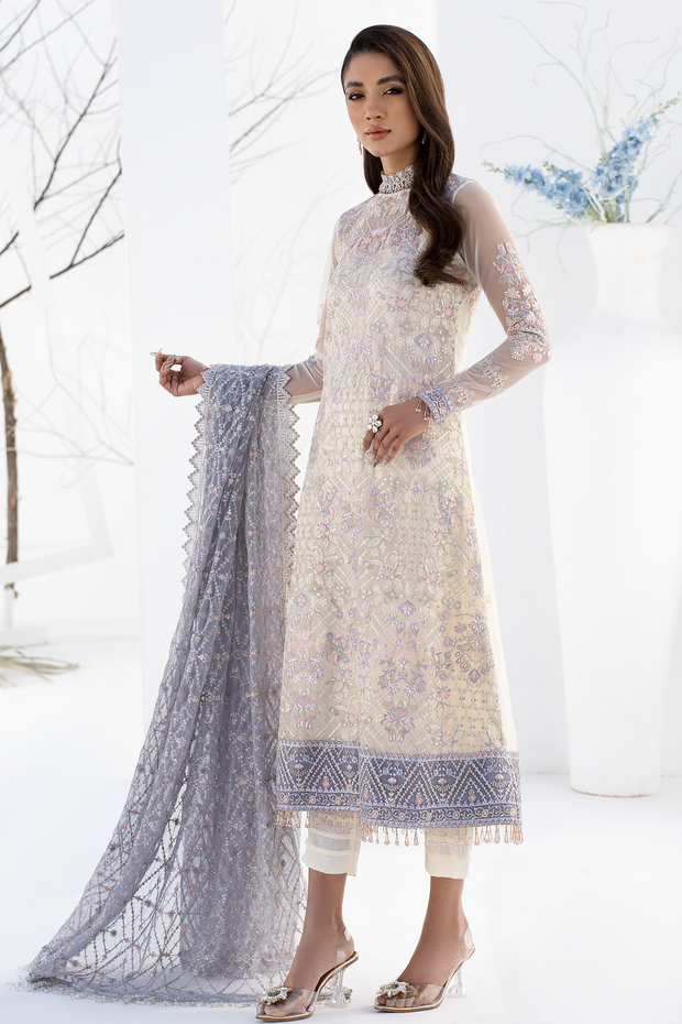 Pakistani Embroidered Pearl White Kameez Capri Wedding Wear