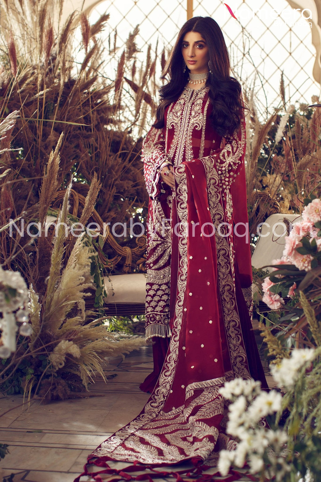 Pakistani Embroidered Royal Red Party Dress