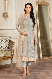 Pakistani Embroidered Sky Blue Kameez in Capri Style Party Wear 2023