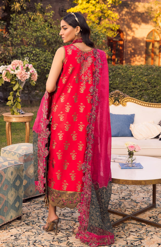 Pakistani Embroidered Suit in Kameez Trouser Dupatta Style