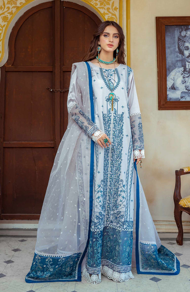 Pakistani Embroidered Suit in Kameez Trouser Style
