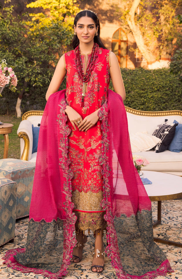 Pakistani Embroidered Suit in Kameez Trouser Style