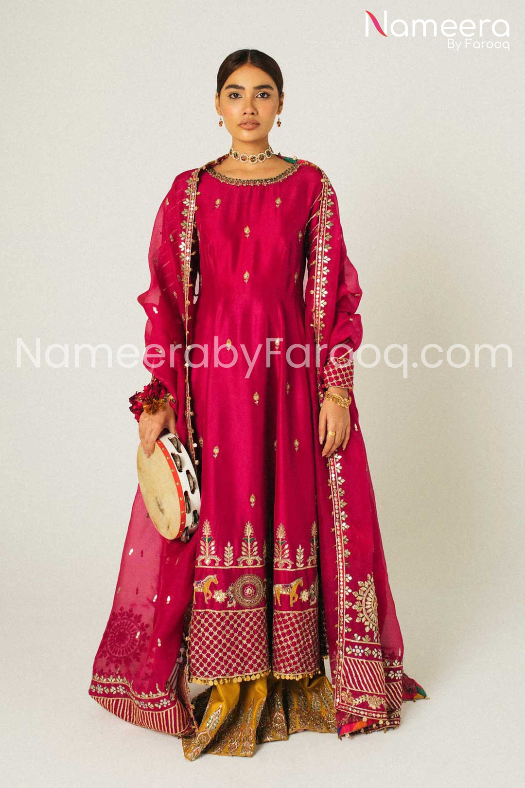 Pakistani Embroidered Wedding Frock with Sharara