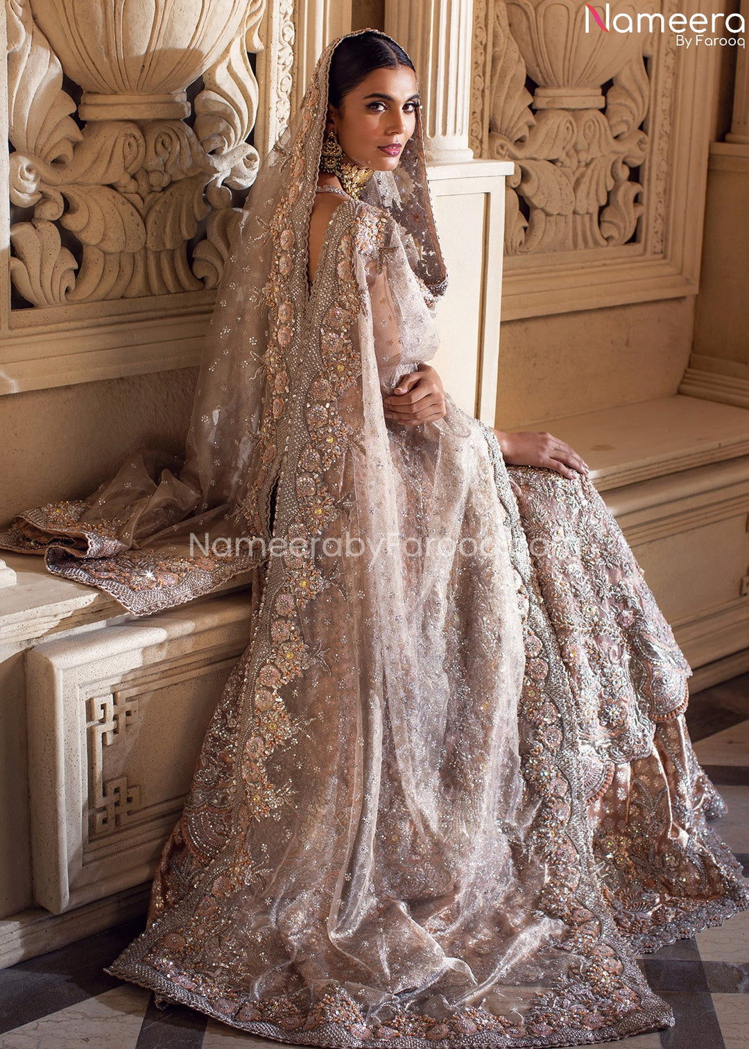 Pakistani Lehenga with Long Kurti Online 2021 Closeup View