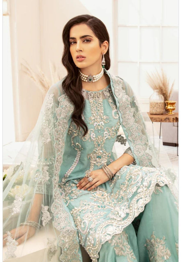 Pakistani Festive Party Gharara in Ice Blue Color