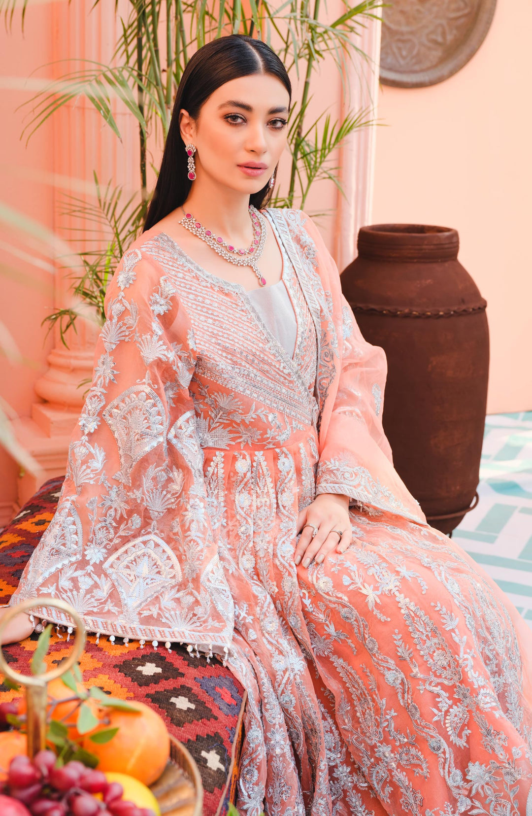 Pakistani Frock with Sharara in Peach Shade 2022