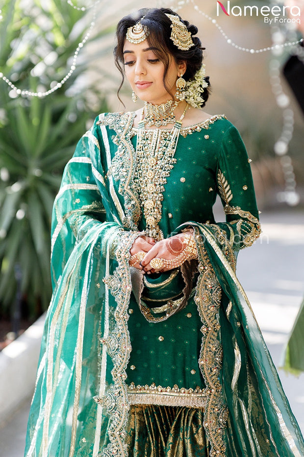 Latest Pakistani Gharara Shirt in Green Bridal Dress Online LARGE Latest Pakistani Gharara Shirt in Green Bridal Dress Online LARGE