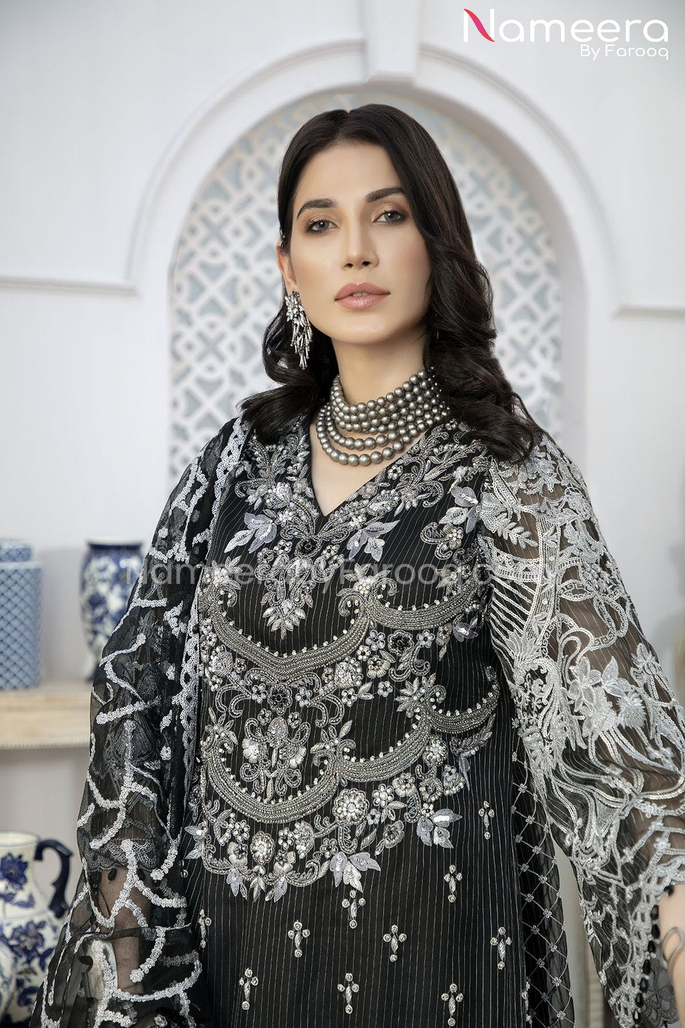 Pakistani Gharara Dress with Short Shirt Neckline View