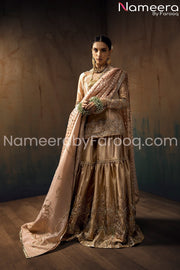 Pakistani Gold Bridal Gharara with Embroidery