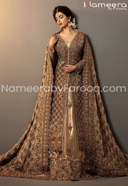 Pakistani Gold Bridal Lehnga with Fine Embroidery