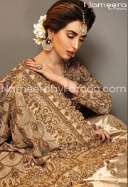 Pakistani Gold Bridal Lehnga with Embroidery