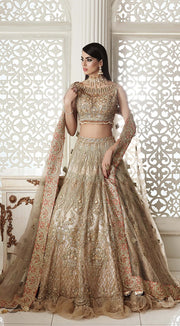 Pakistani Gold Designer Lehenga Choli for Bridal 
