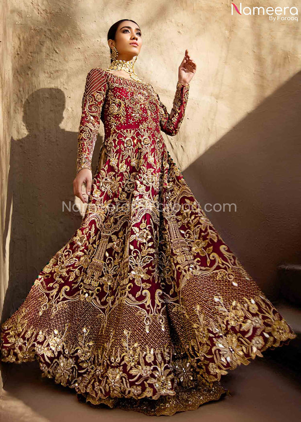 Pakistani Gold Red Bridal Maxi for Wedding 2021 Overall Look