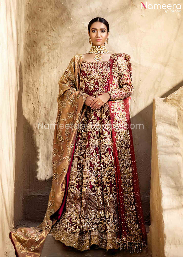 Pakistani Gold Red Bridal Maxi for Wedding 2021