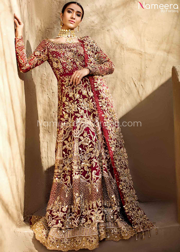 Pakistani Gold Red Bridal Maxi for Wedding 2021