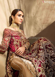 Pakistani Gold Red Bridal Maxi for Wedding 2021 Neckline Look