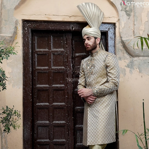Pakistani Gold Sherwani Groom for Wedding Online Front Look