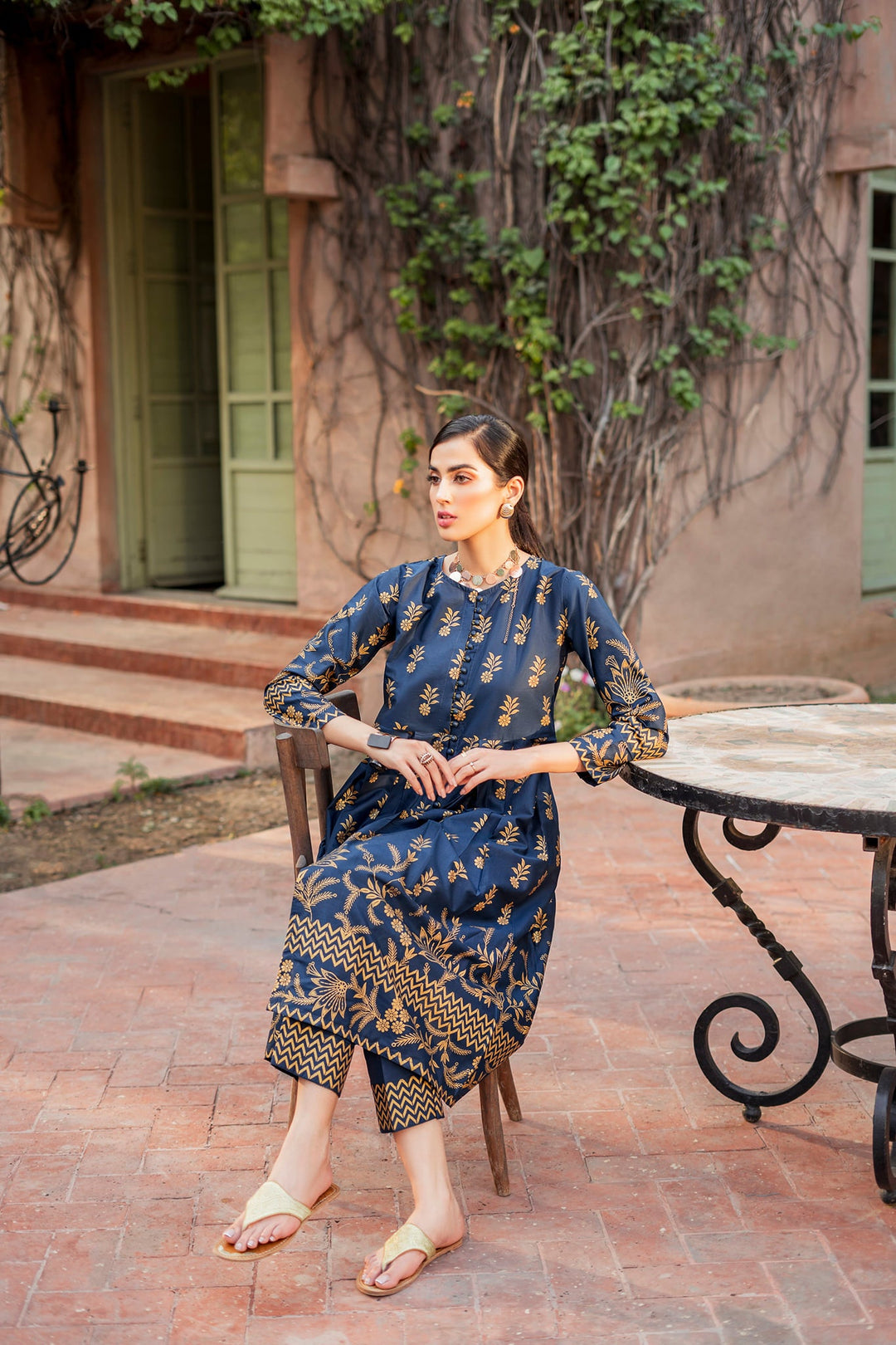 Pakistani Gown and Trouser Dress in Blue Color for Eid Day