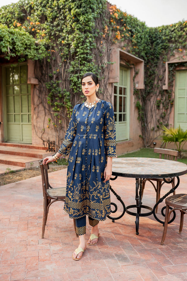 Pakistani Gown and Trouser Dress in Blue Color for Eid