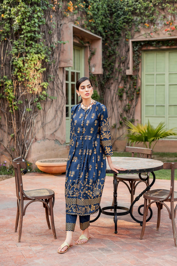 Pakistani Gown and Trouser in Blue Color for Eid