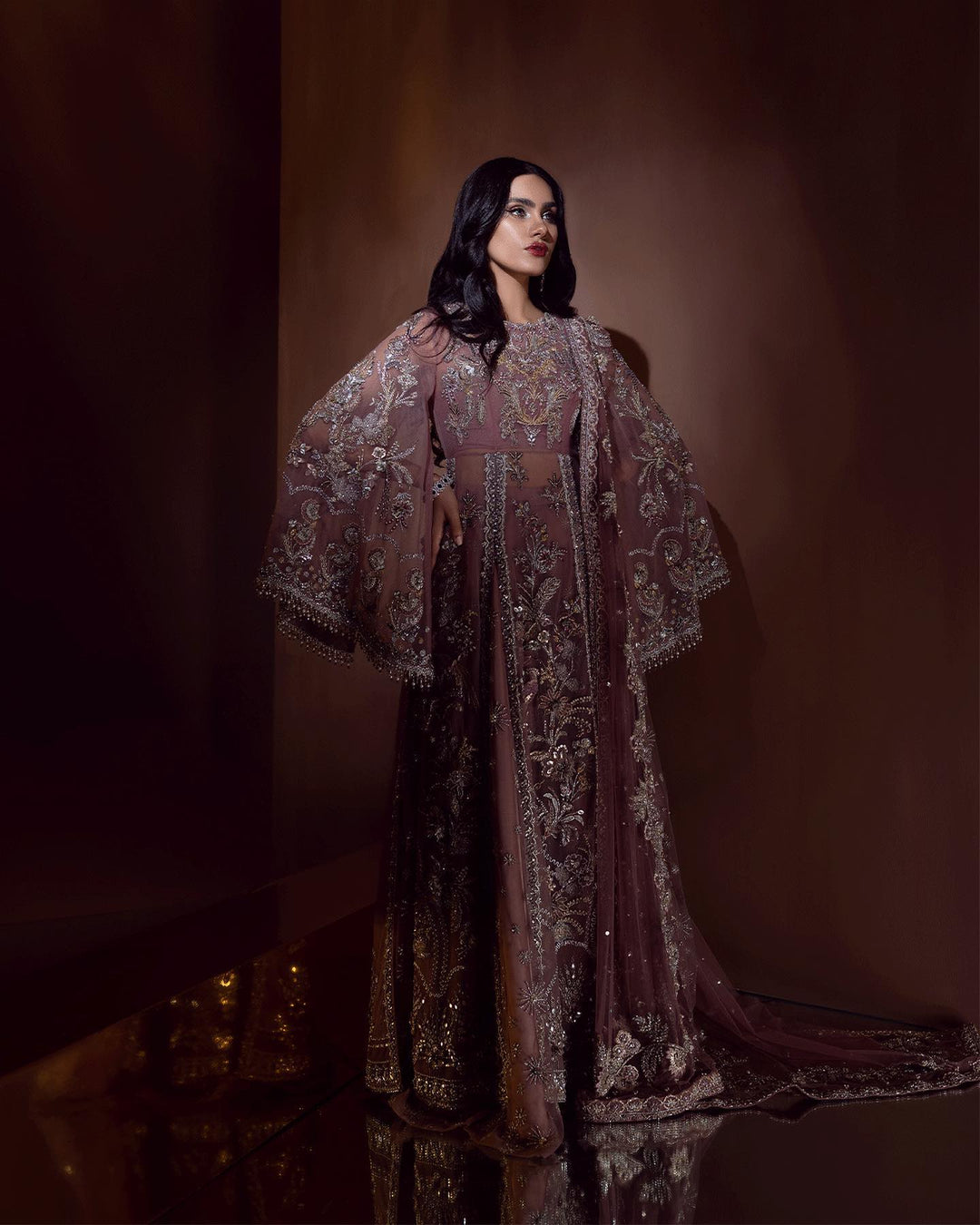 Elegant Pakistani Bridal Gown with Sharara and Dupatta